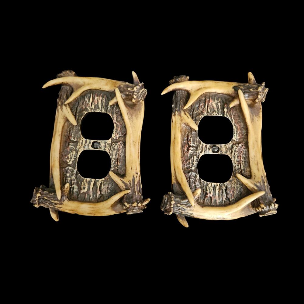 Rustic Antler Double Light Switch Cover Plates Lodge Cabin Decor Pair